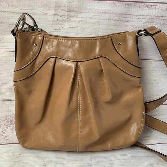 Nine West Camel Brown Crossbody Purse Shoulder Bag Yellow Interior - Picture 5 of 16